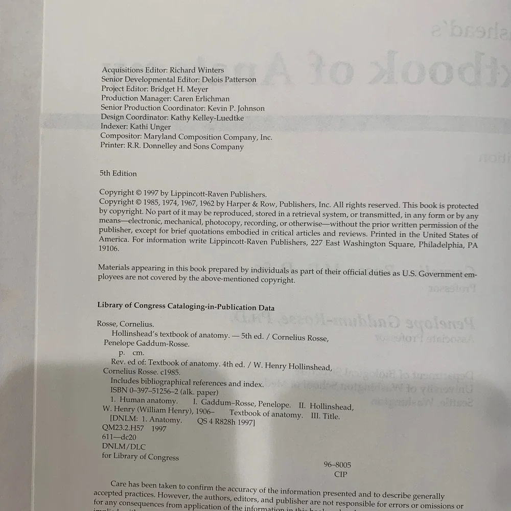 Hollinshead's Textbook‎ of Anatomy 5th Edition (1997) Hardcover